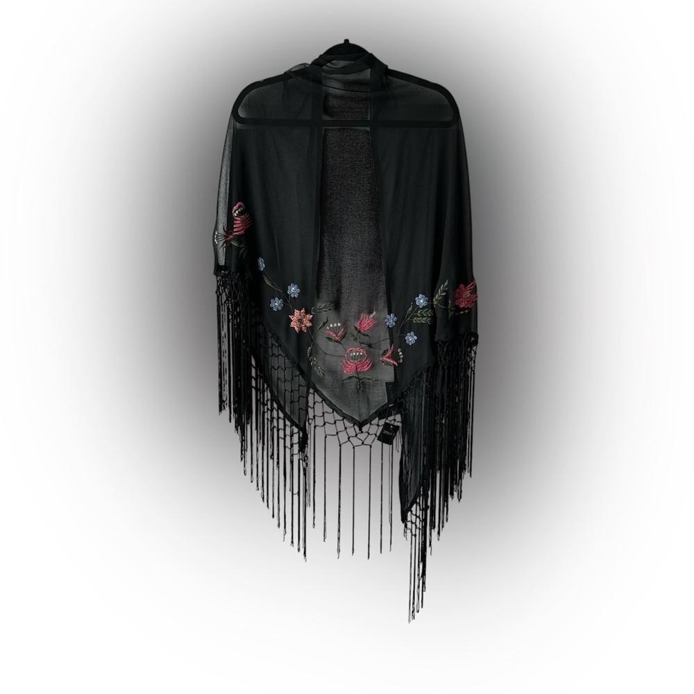 Lane Bryant Black Floral Embroidered Wrap